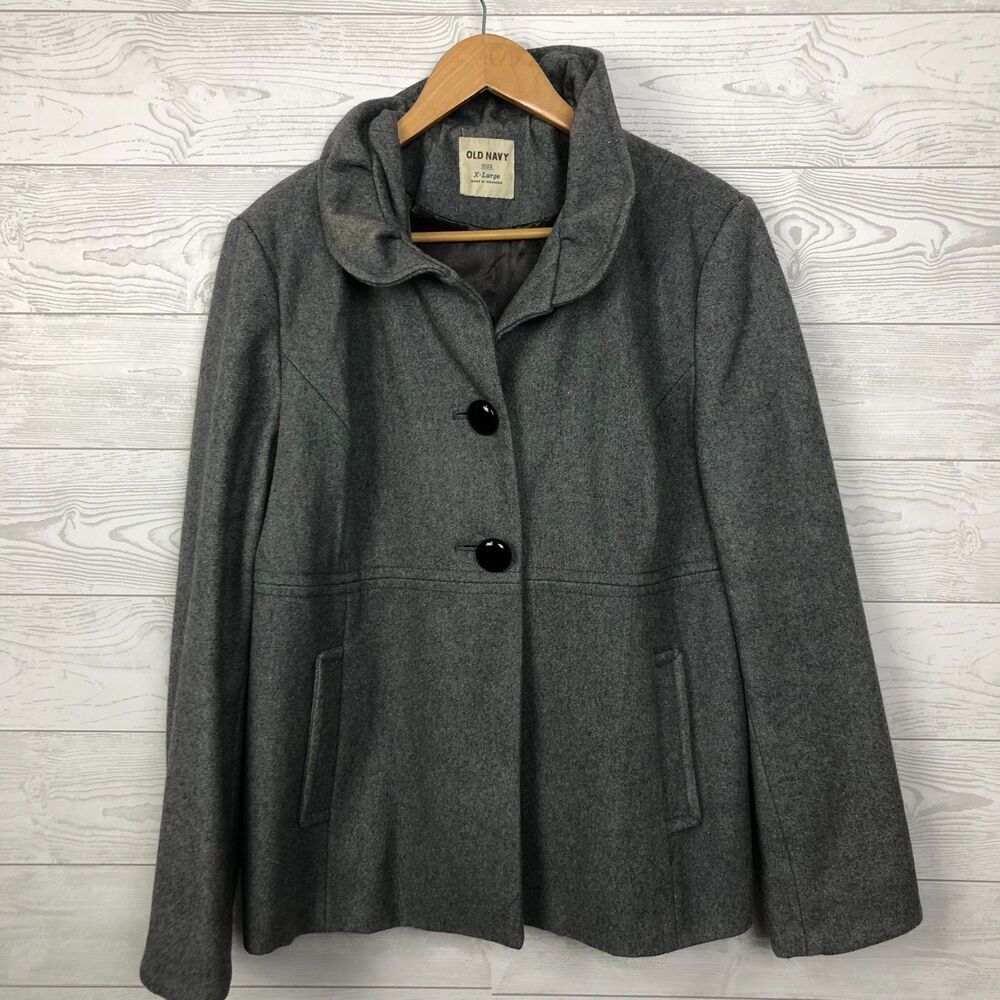 Old Navy Women's XL Wool Blend Pea Coat Two Button Long Sleeve Solid Gray
